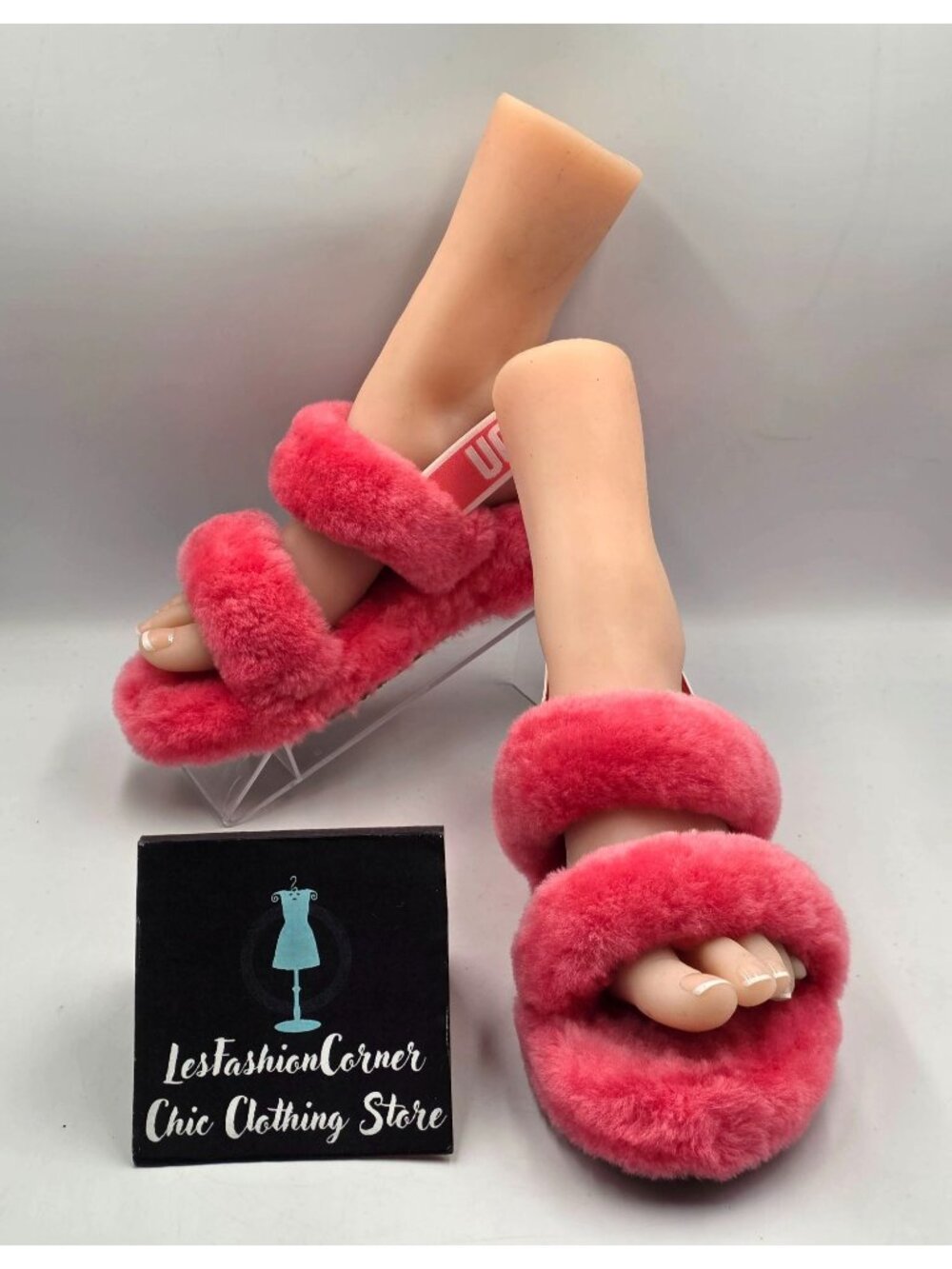 NWOT UGG Women's Pink Oh Yeah Slide Double Strap Sheepskin Slides Size 8 3925